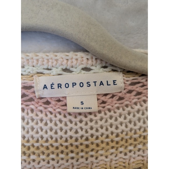 Aeropostale Womens Small Cropped Tie Front Cardigan Striped Pointelle Knit Pink - Picture 5 of 9